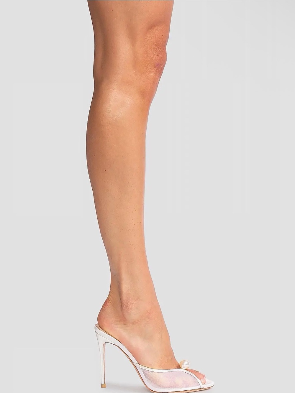 Pearl-Detail White Mesh Mule Heels - Picture 2 of 8